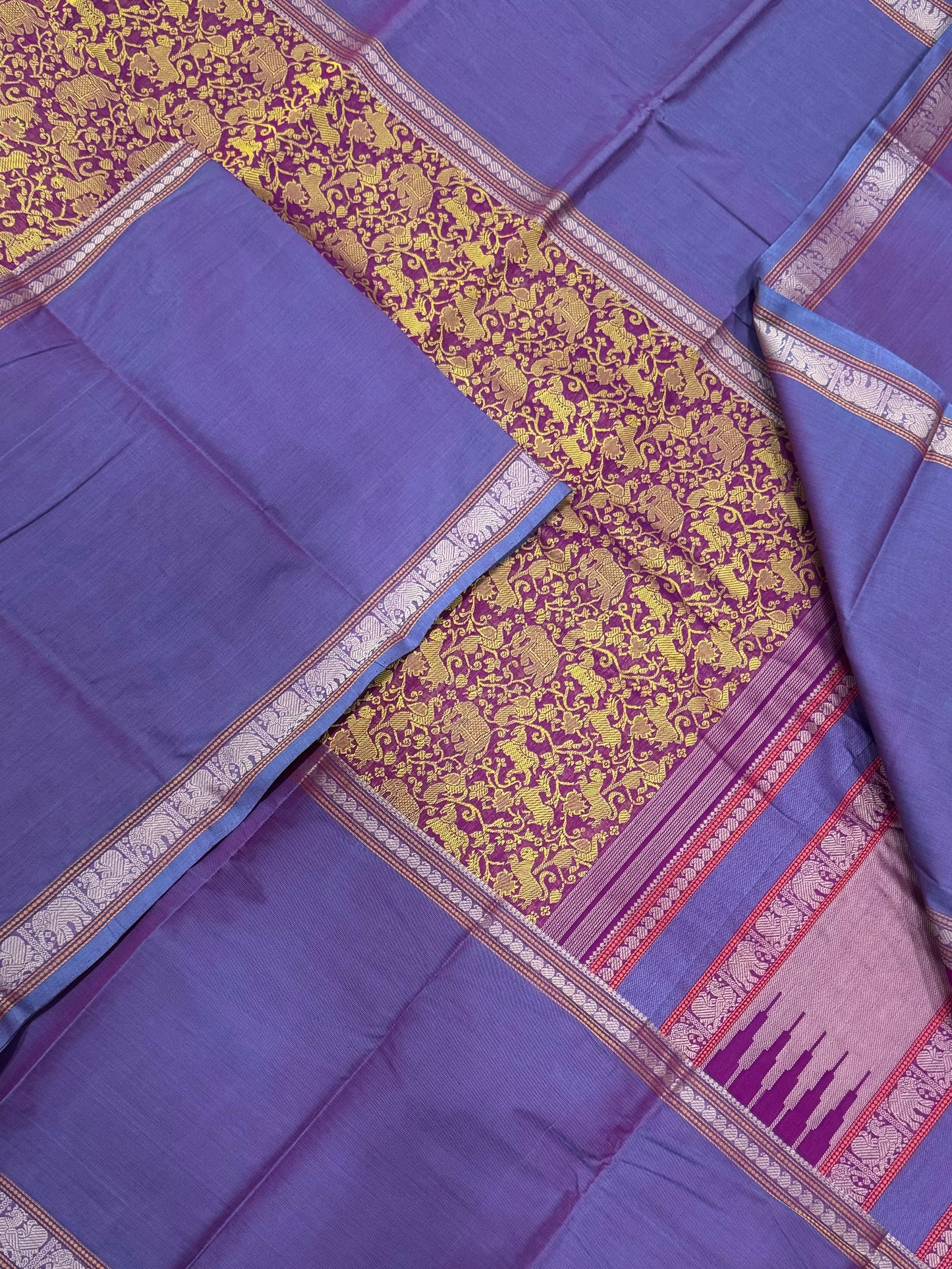 Pure Handloom Kanchi rich Cotton Saree | thread woven X  muppagam X vanasingaram | pink X violet X yellow| intricate rich thread woven Pallu
