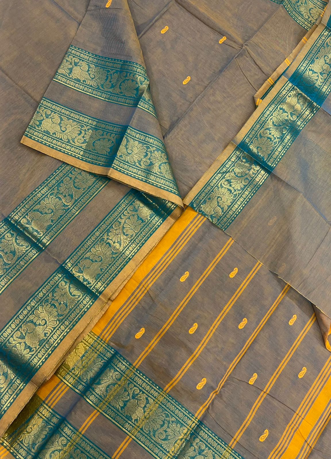 Pastel kanchi soft cotton | jewel tone X green X zari rettaipet border