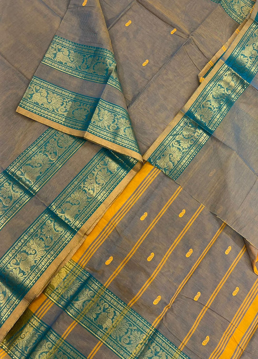 Pastel kanchi soft cotton | jewel tone X green X zari rettaipet border