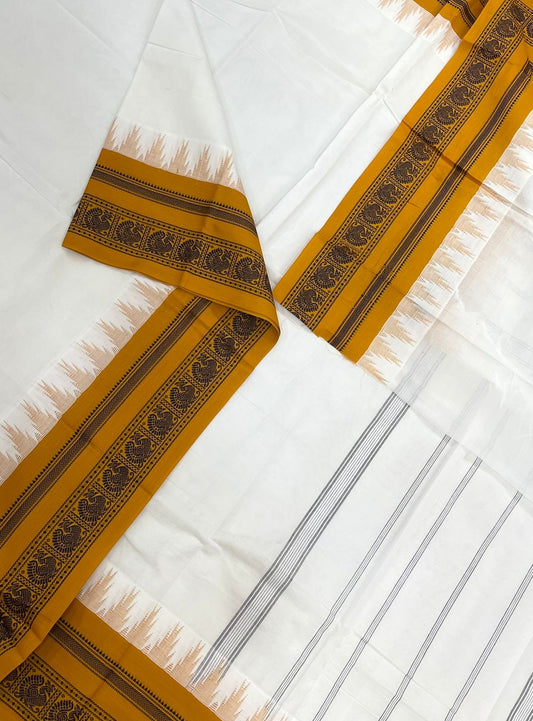 Korvai Kanchi cotton | korvai temple border | white X mustard