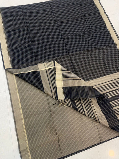 Kadhi soft Cotton | black x cream | thread border