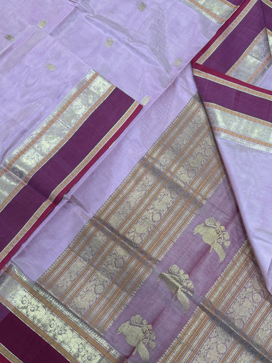 Kanchi Silk Cotton Sarees | tiny mayil BUTTA x parrot pallu | pastel pink X cherry pink