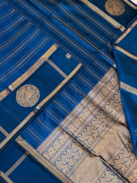 Kanchi Silk Cotton Sarees | thread veldhari X mayil x gomatha | blue