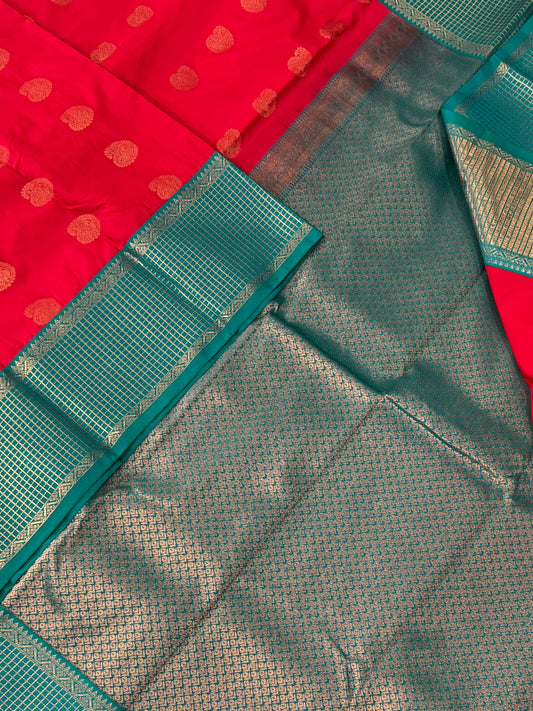 Vegan Silk Sarees Online | red X teal blue