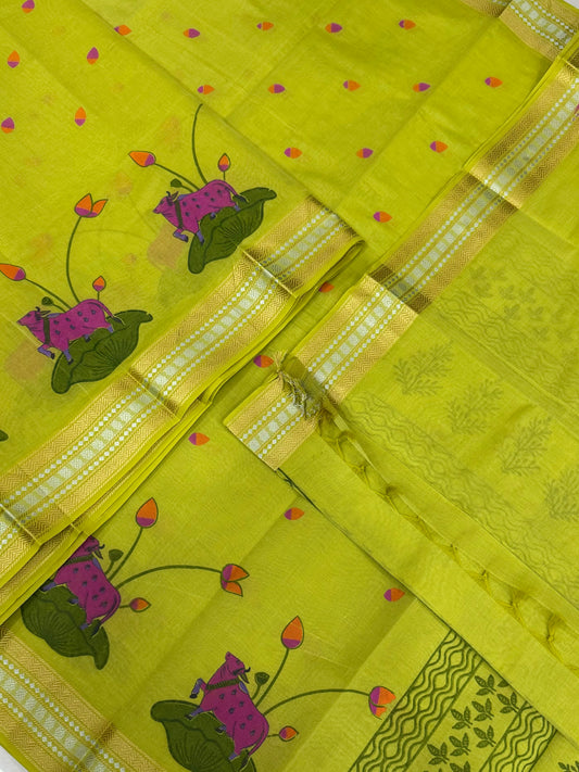 Kadhi soft Cotton | green | nizam thread border X pichwai cow
