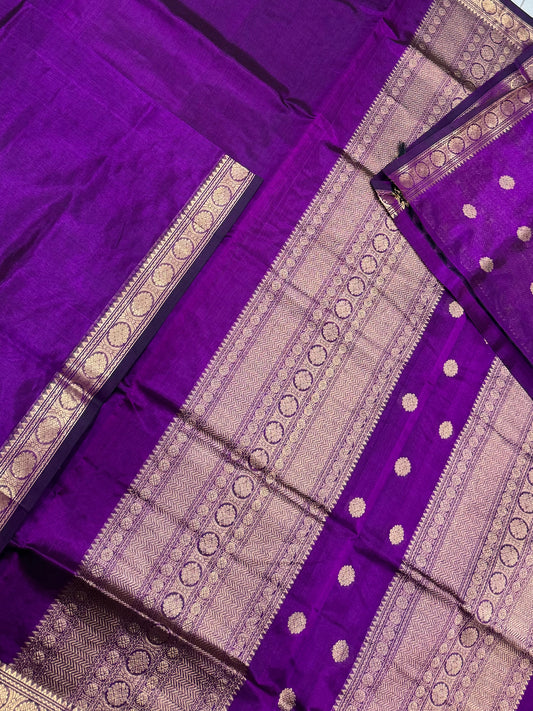 Kanchi Silk Cotton Sarees | tiny zari border | violet X gold | blouse kamalam butta