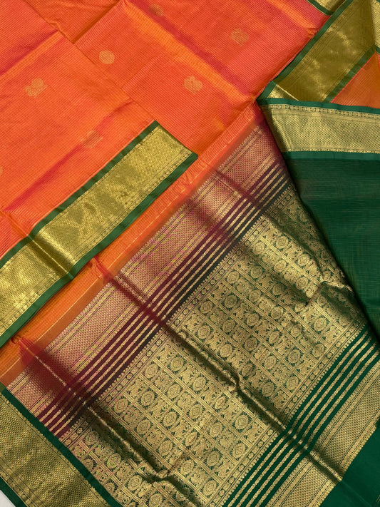 Kanchi Silk Cotton Sarees | luxury silk cotton | muthukattam x mayil chakram  | mango yellow X green | NKV37