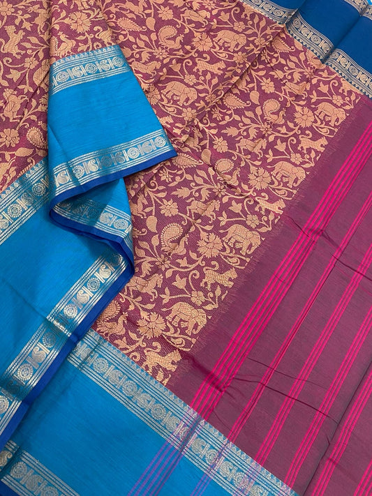 Kanchi mercerised soft cotton |burgundy X  blue | vanasingaram