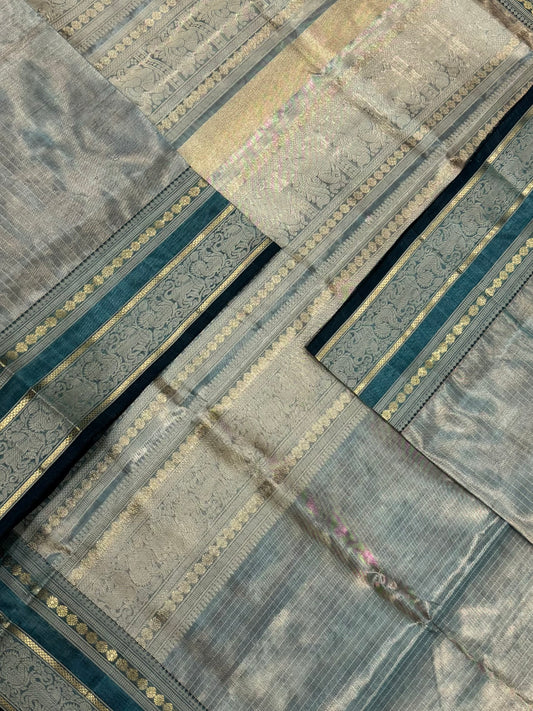 Kanchi Tissue Silk Cotton Sarees | vairaoosi X threads |  pastel blue  | NKV100