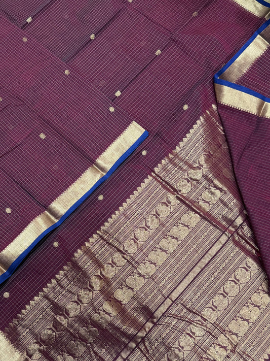 Kanchi handloom rich cotton |tiny Zari border X kattam | aaraku X blue