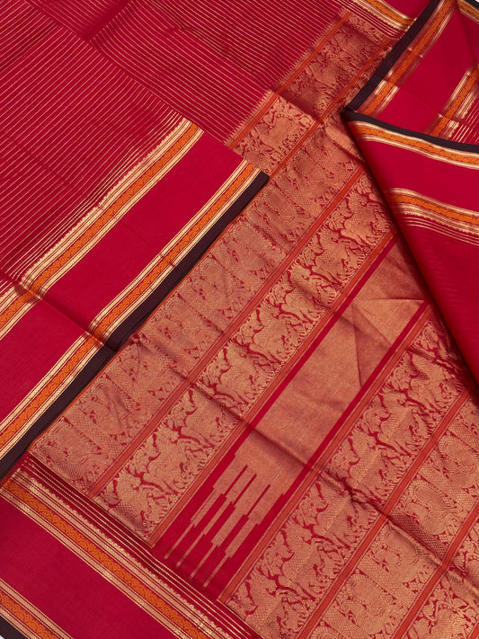 Kanchi Silk Cotton Sarees | rich oosivanam veldhari X rettaipet border | red