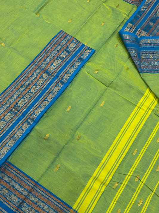 Kanchi soft cotton | green X blue | Zari thread border