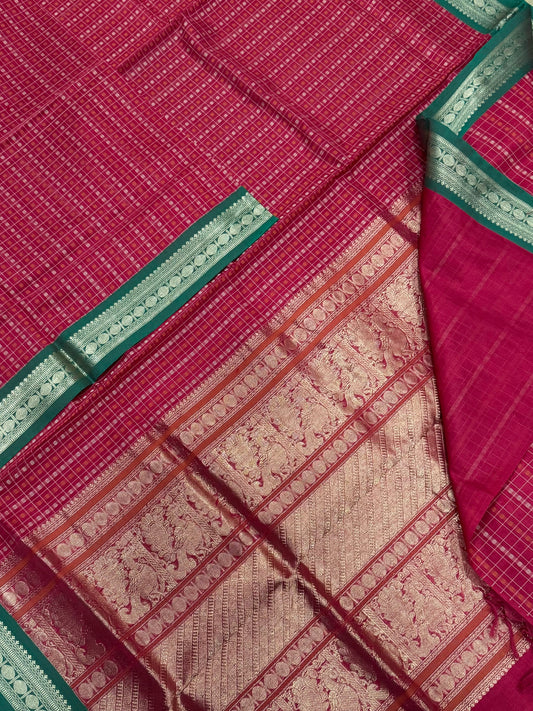 Kanchi Silk Cotton Sarees | 1000 butta  X rich zari pallu X tiny border | red X green