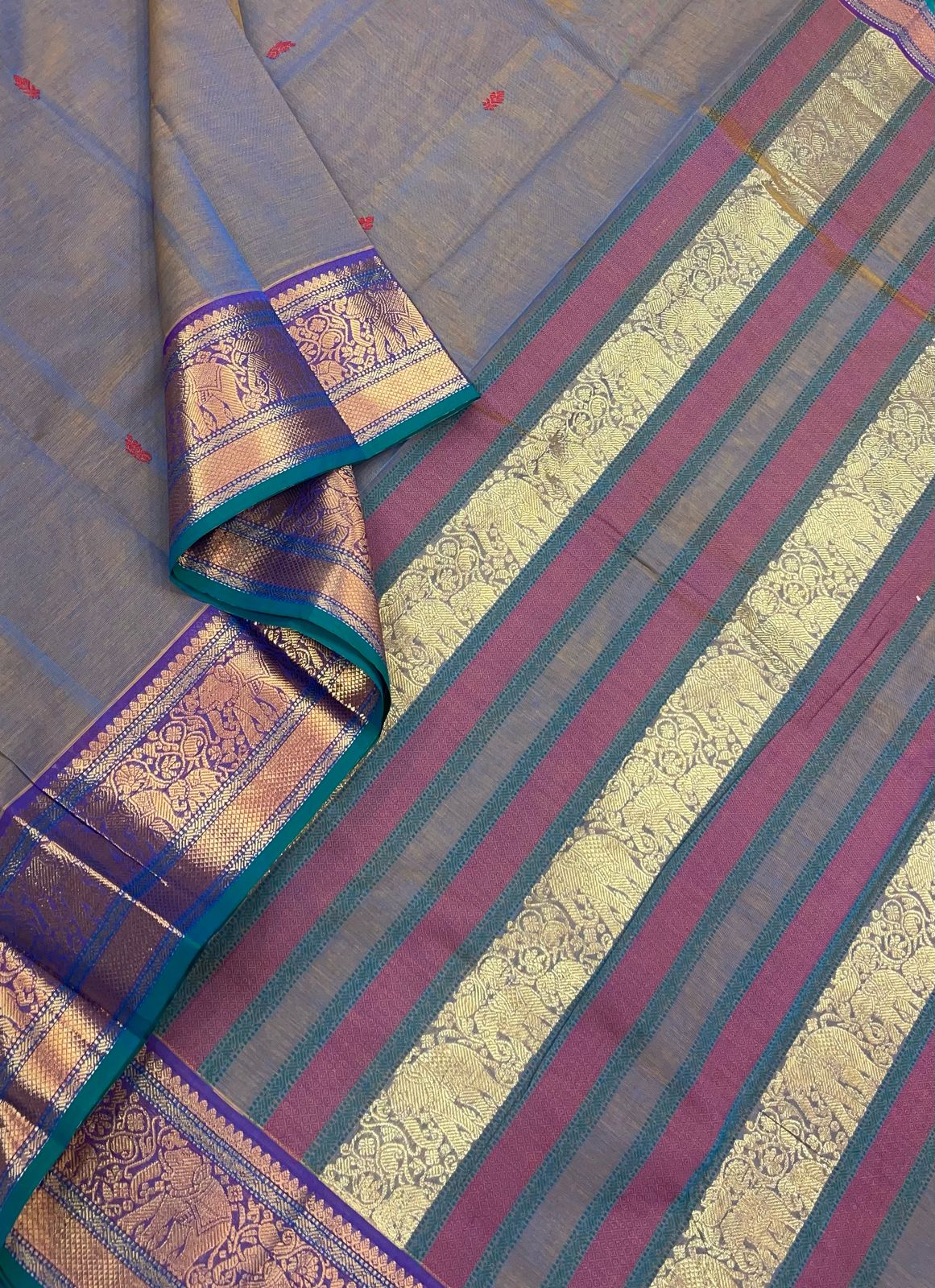Kanchi soft cotton | jewel tone x rich pallu | kanchipuram zari border