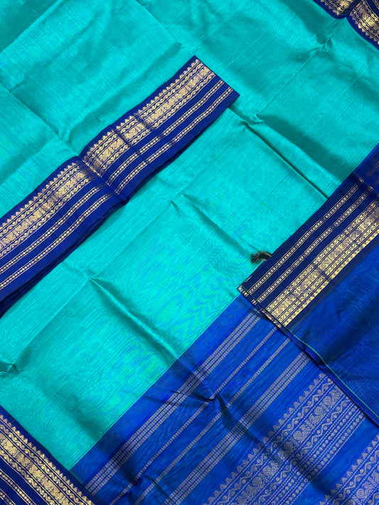 Kanchi korvai Silk Cotton Sarees | sea blue X royal blue | Zari x Korvai border