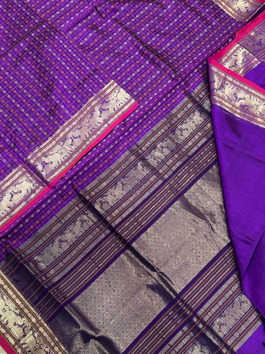 Kanchi Silk Cotton Sarees | 1000 butta  X rich zari pallu X elephant zari border | violet X pink