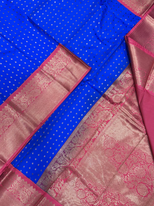 Vegan Silk Sarees Online | blue X peach pink
