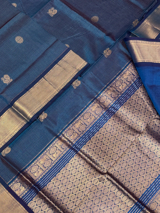Kanchi Silk Cotton Sarees | luxury silk cotton | muthukattam x mayil chakram  | l blue | NKV37