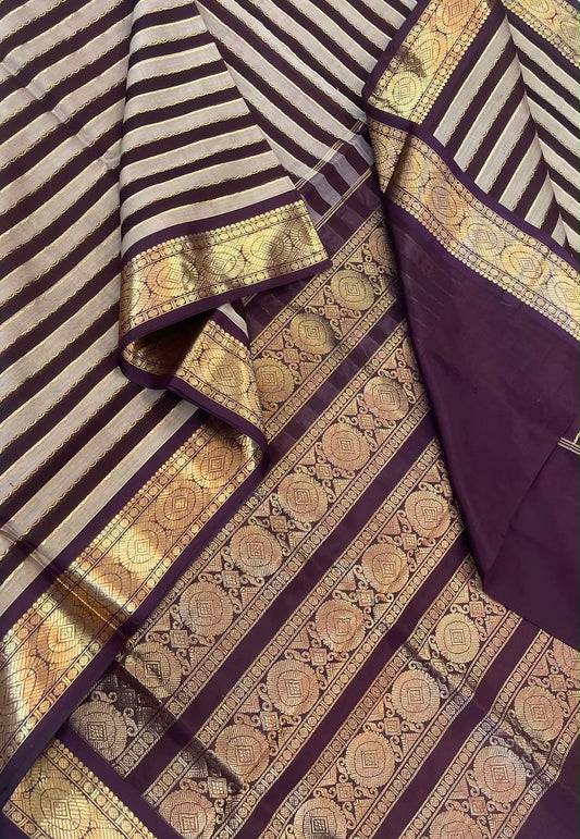 Kanchi Silk Cotton Sarees | rich zari border x Neil veldhari | pastel beige X coffee brown