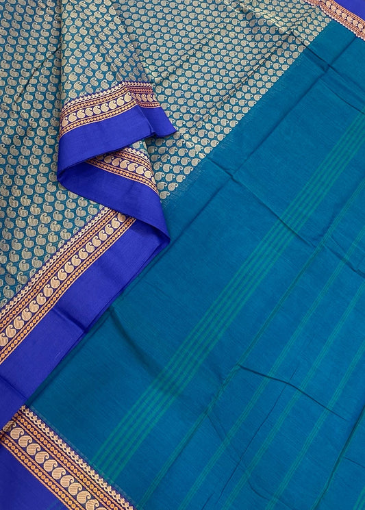 Kanchi soft cotton | peacock blue  x royal blue | thread mango motifs