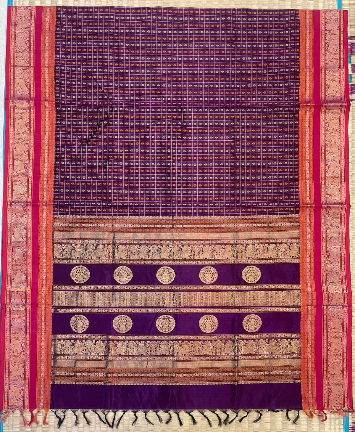 Kanchi Silk Cotton Sarees | 1000 butta  X rich zari pallu X zari border | dark violet X pink