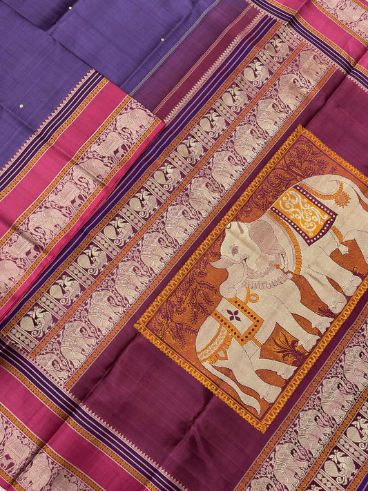 Pure Kanjivarams | zero zari | Rishaba kunjaram|lavendar X pink X burgandy | Handwoven luxury x 4 ply master weave | NKV35
