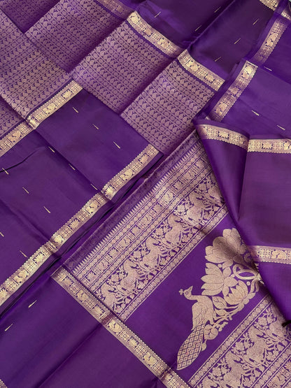 Pure Kanjivarams | zero zari & minimal Zari | varisaipet Xmuppagam |brinjal violet | Handwoven luxury x 4 ply master weave | NKV35