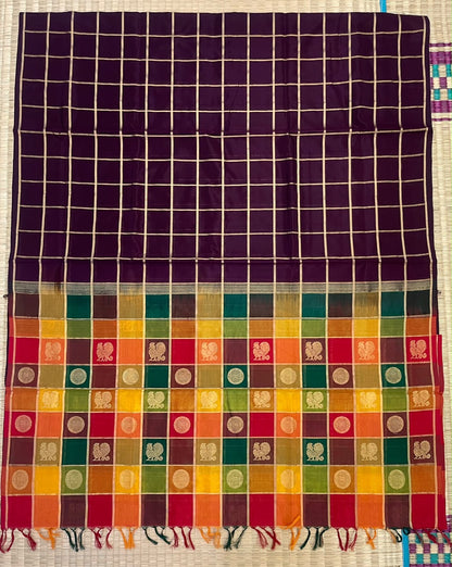 Kanchi Silk Cotton Sarees | luxury silk cotton | zari kattam brown x gold| palum pazhamum kattam x mayil chakram  | NKV37