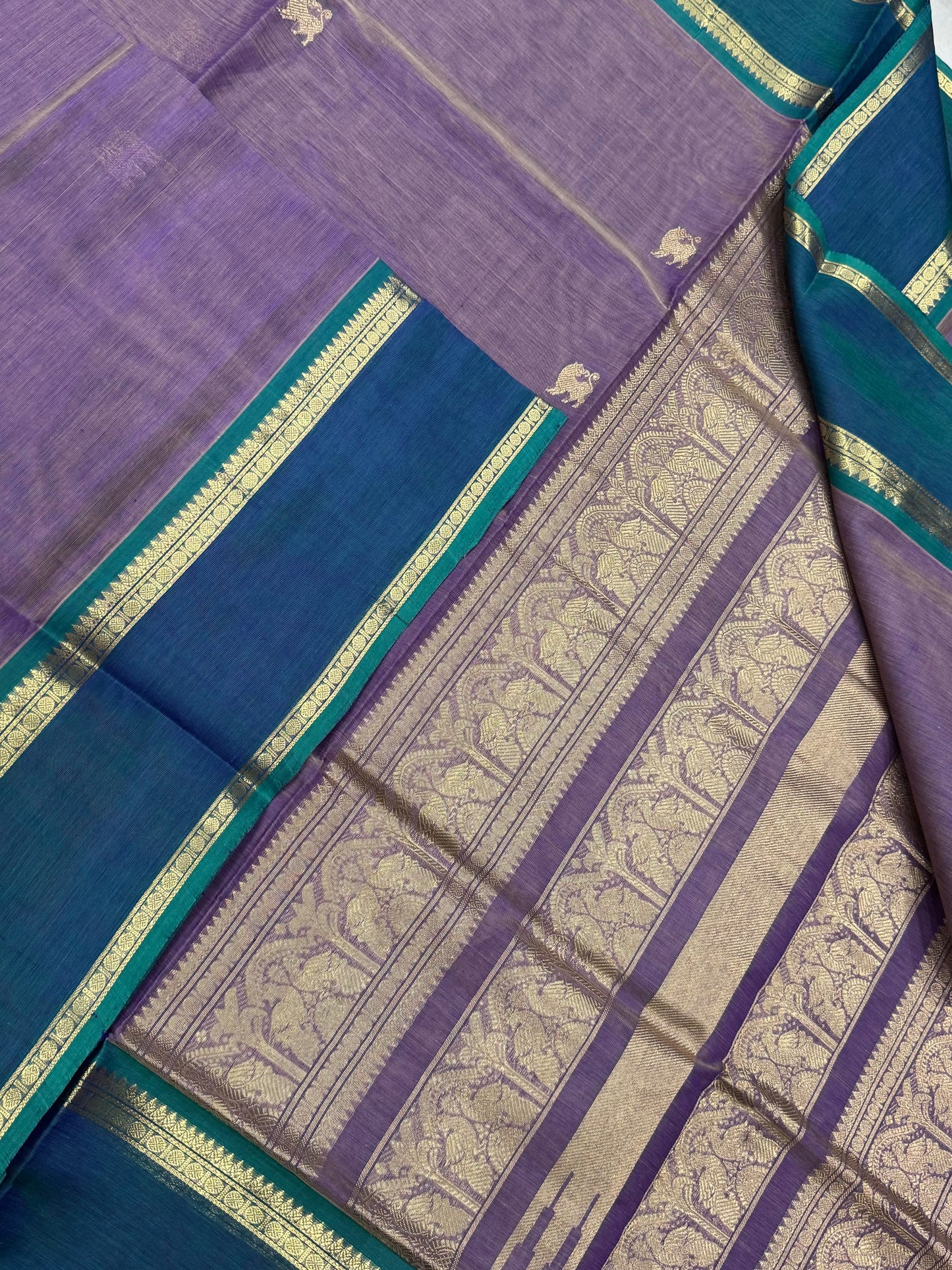 Kanchi Silk Cotton Sarees | yhazli x retaipet border |lavendar X peacock blue