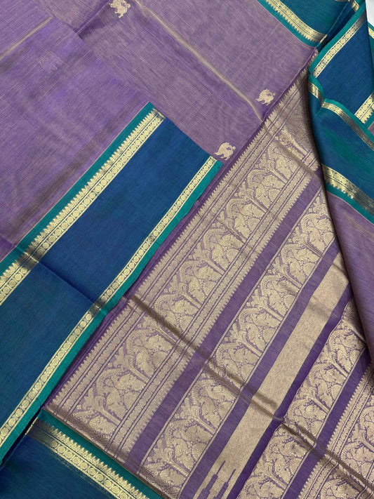 Kanchi Silk Cotton Sarees | yhazli x retaipet border |lavendar X peacock blue