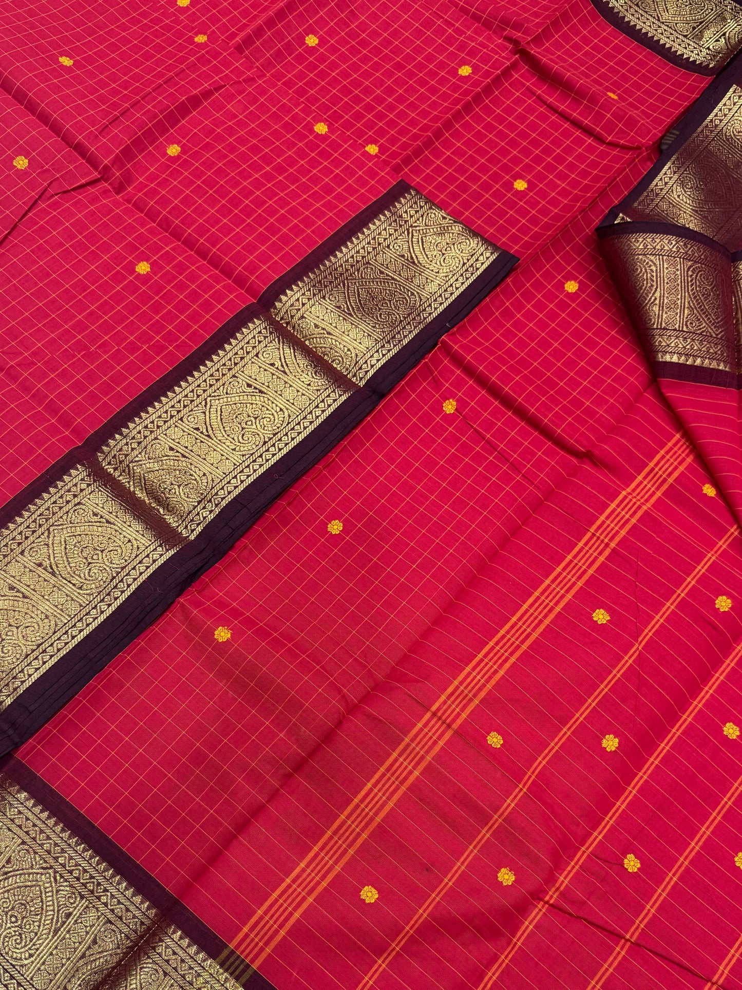 Kanchi soft cotton | red X dark brown |rich Zari border X kattam