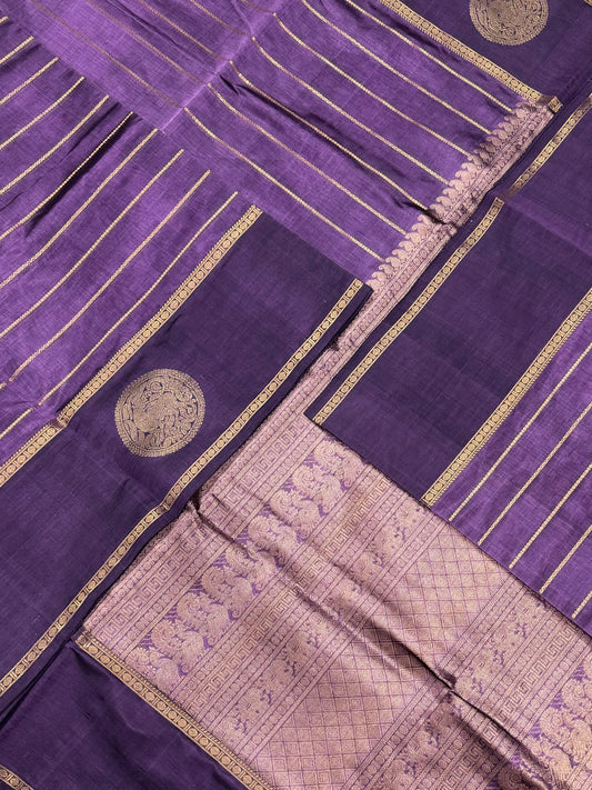 Kanchi Silk Cotton Sarees | veldhari x eruthalapakshi | lavendar X gold X yhazli | NKV31