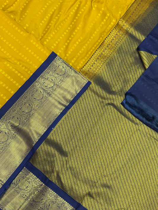 Vegan Silk Sarees Online | manjal X navy | rich eruthalapakshi border