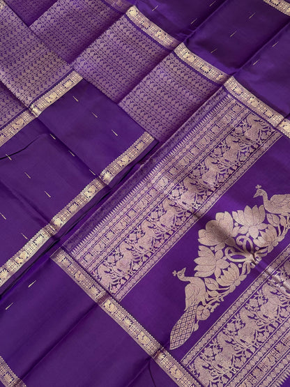 Pure Kanjivarams | zero zari & minimal Zari | varisaipet Xmuppagam |brinjal violet | Handwoven luxury x 4 ply master weave | NKV35