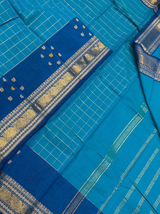 Kanchi soft cotton | sky blue X blue | kattam Zari