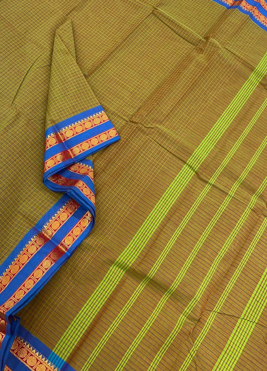 Kanchi soft cotton | kattam X zari border | TwoTone green x blue |NKV055