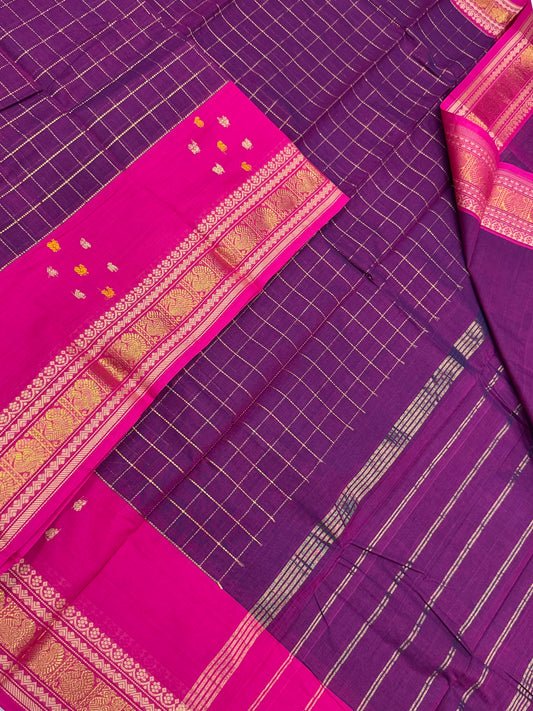 Kanchi soft cotton | dark pink X pink | kattam Zari