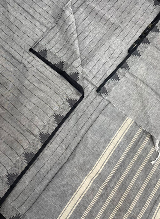 Kanchi soft cotton | grey x black | vertical line X tiny border