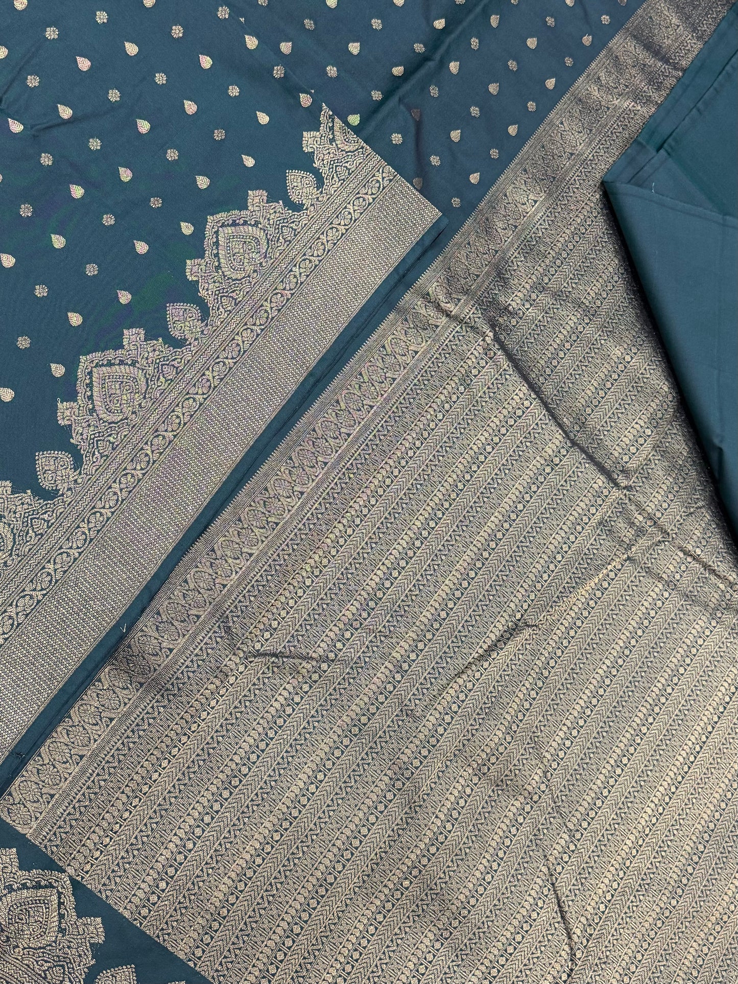 Vegan Silk Sarees Online | tiny motif X rich border | blue