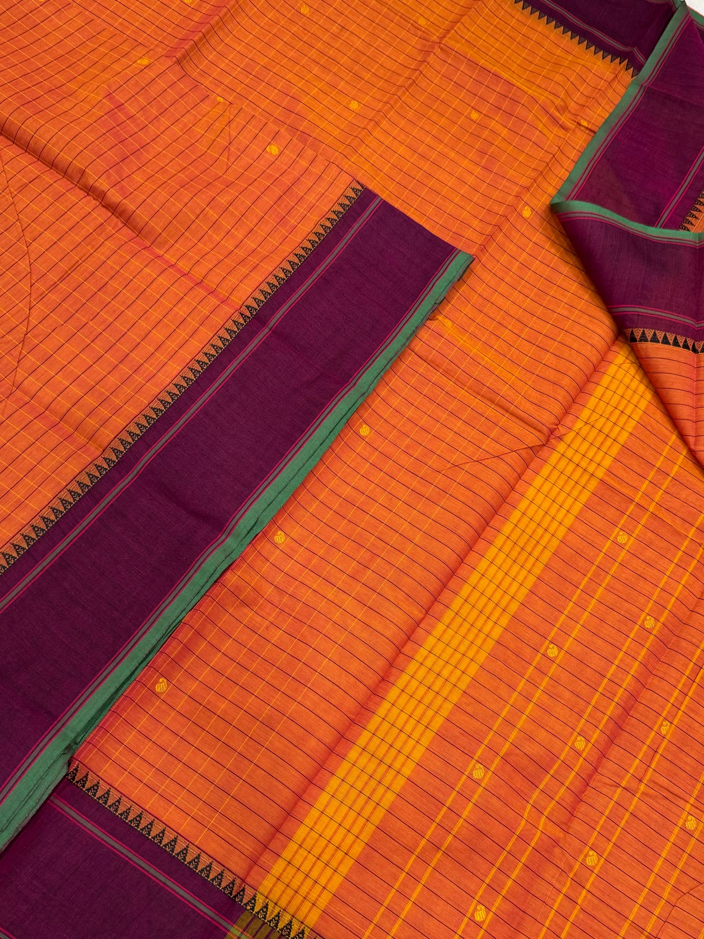 Kanchi soft cotton | orange X marron X green | thread kattam X thread border