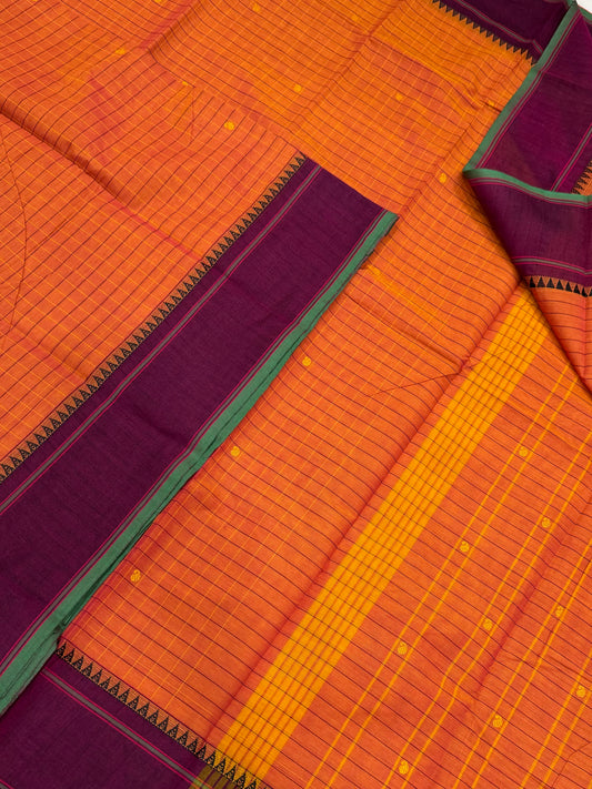 Kanchi soft cotton | orange X marron X green | thread kattam X thread border