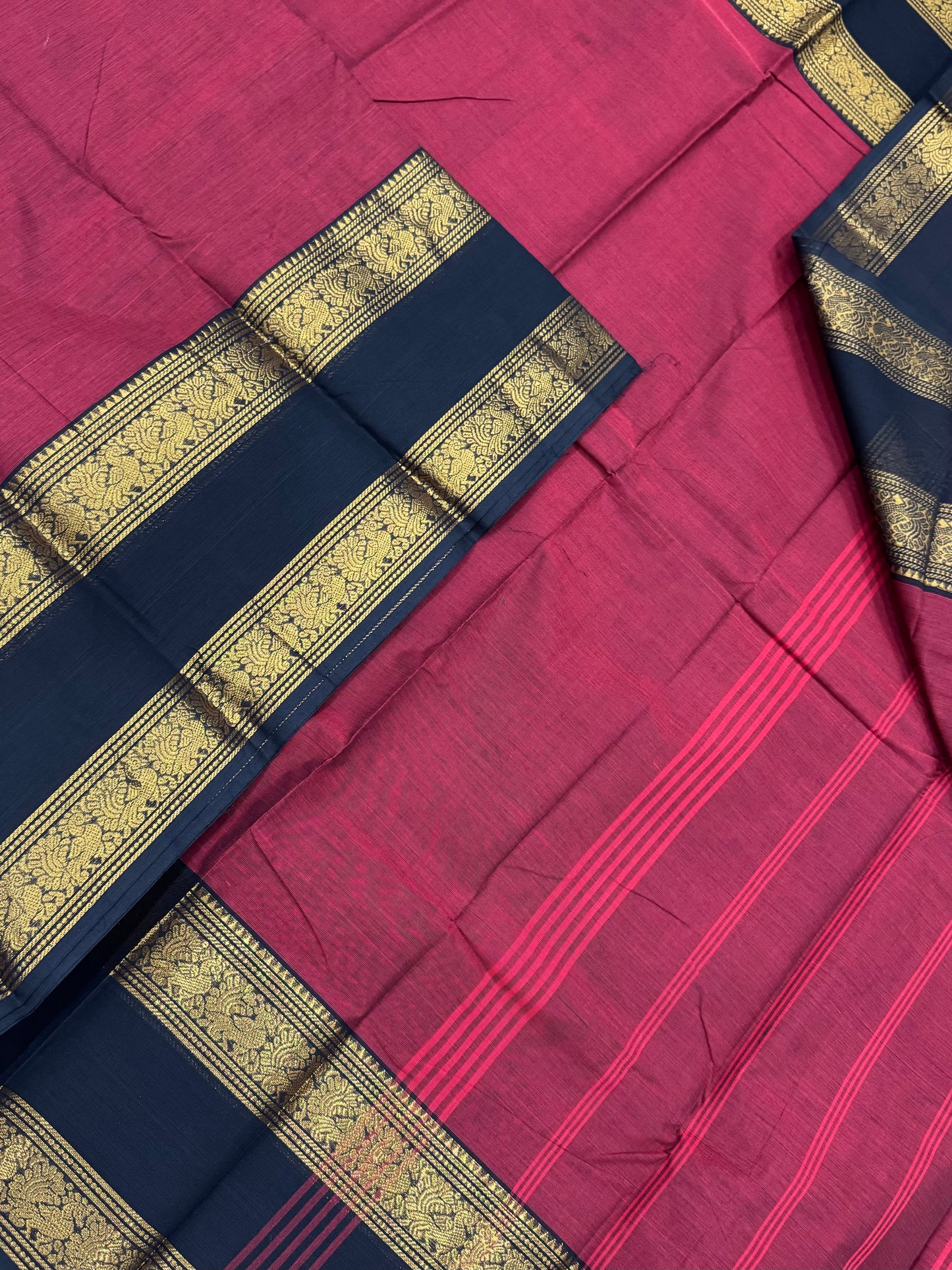 Kanchi soft cotton | marron X black | rettaipet Zari border