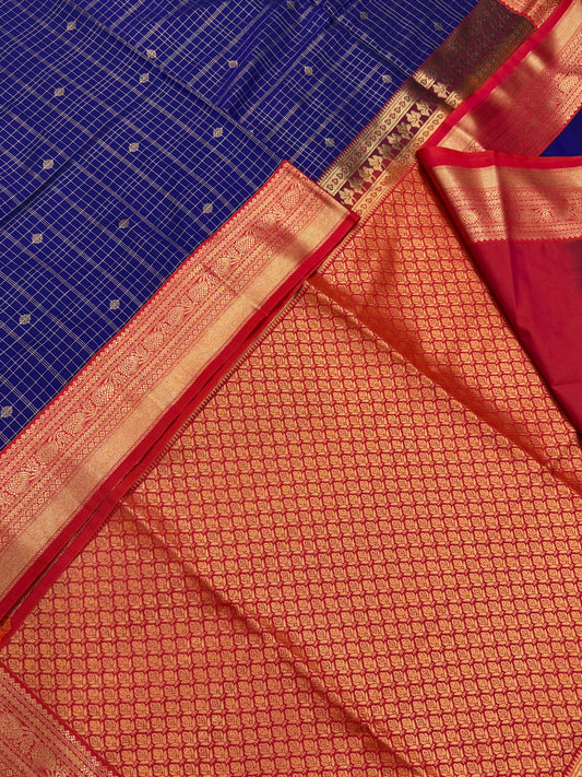 Vegan Silk Sarees Online | 2x2 kattam | blue X red