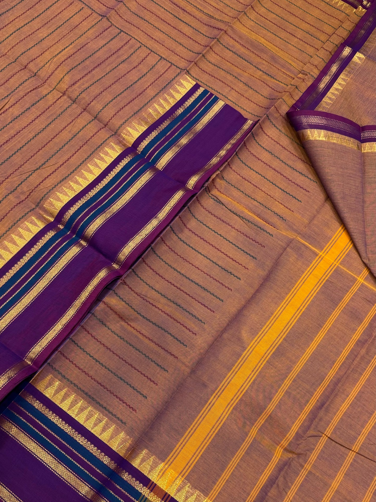Kanchi soft cotton | twotone brick X violet  | veldhari X zari border