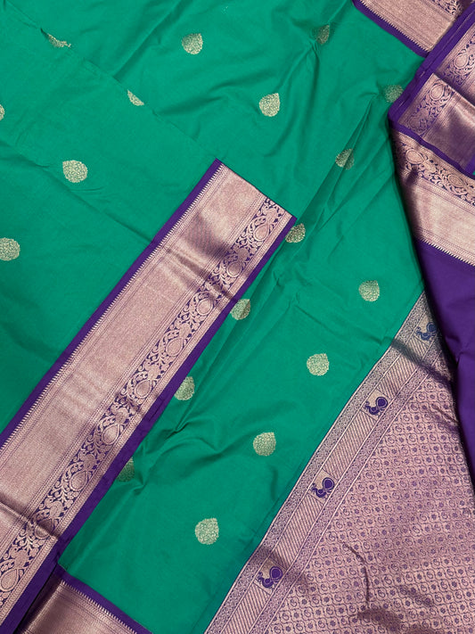 Vegan Silk Sarees Online | green X violet | small border