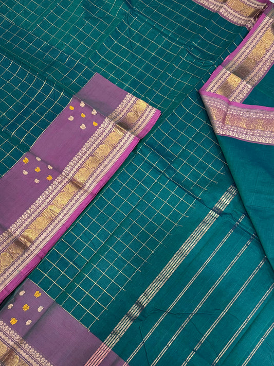 Kanchi soft cotton | zari kattam | green X pink