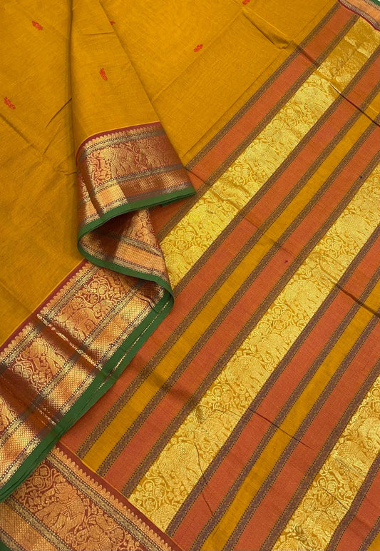 Kanchi soft cotton | Manjal x rich pallu | kanchipuram zari border