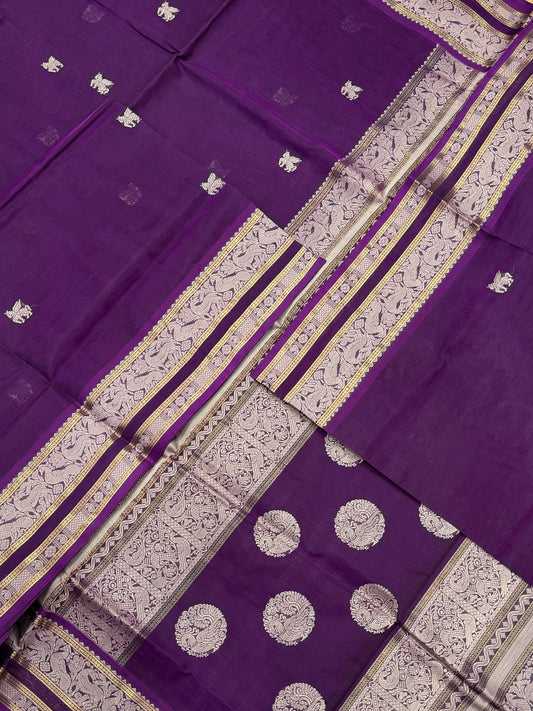 Kanchi Silk Cotton Sarees | luxury silk cotton | violet X thread woven border | unicorn butta Zari border