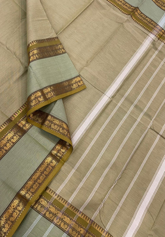 Kanchi soft cotton | beige  | rettaipet zari border