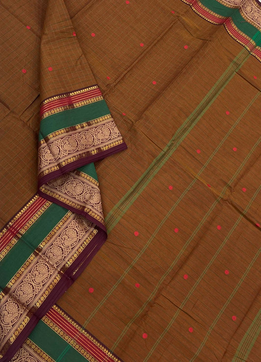 Kanchi soft cotton | brown X kattam | zari  thread border